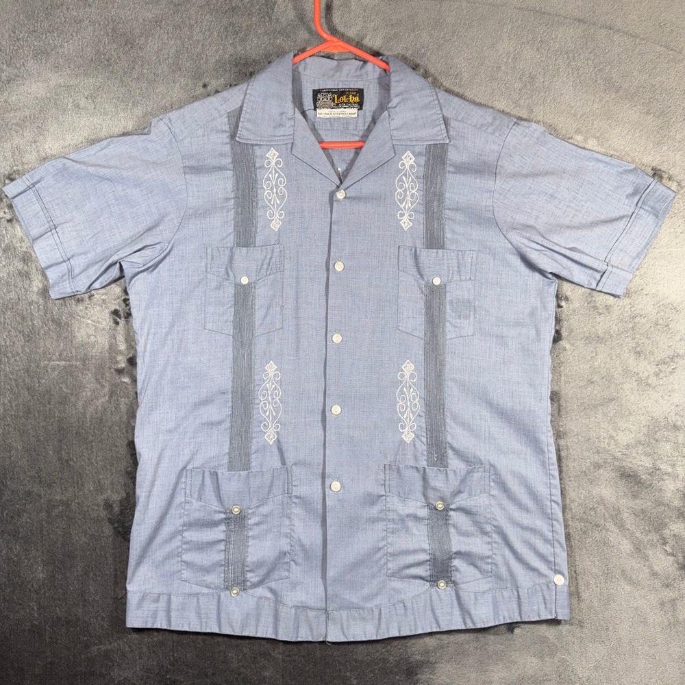 Guyabera Classic Men's Short-Sleeve Cuban Shirt - Light Blue / Light Weight.